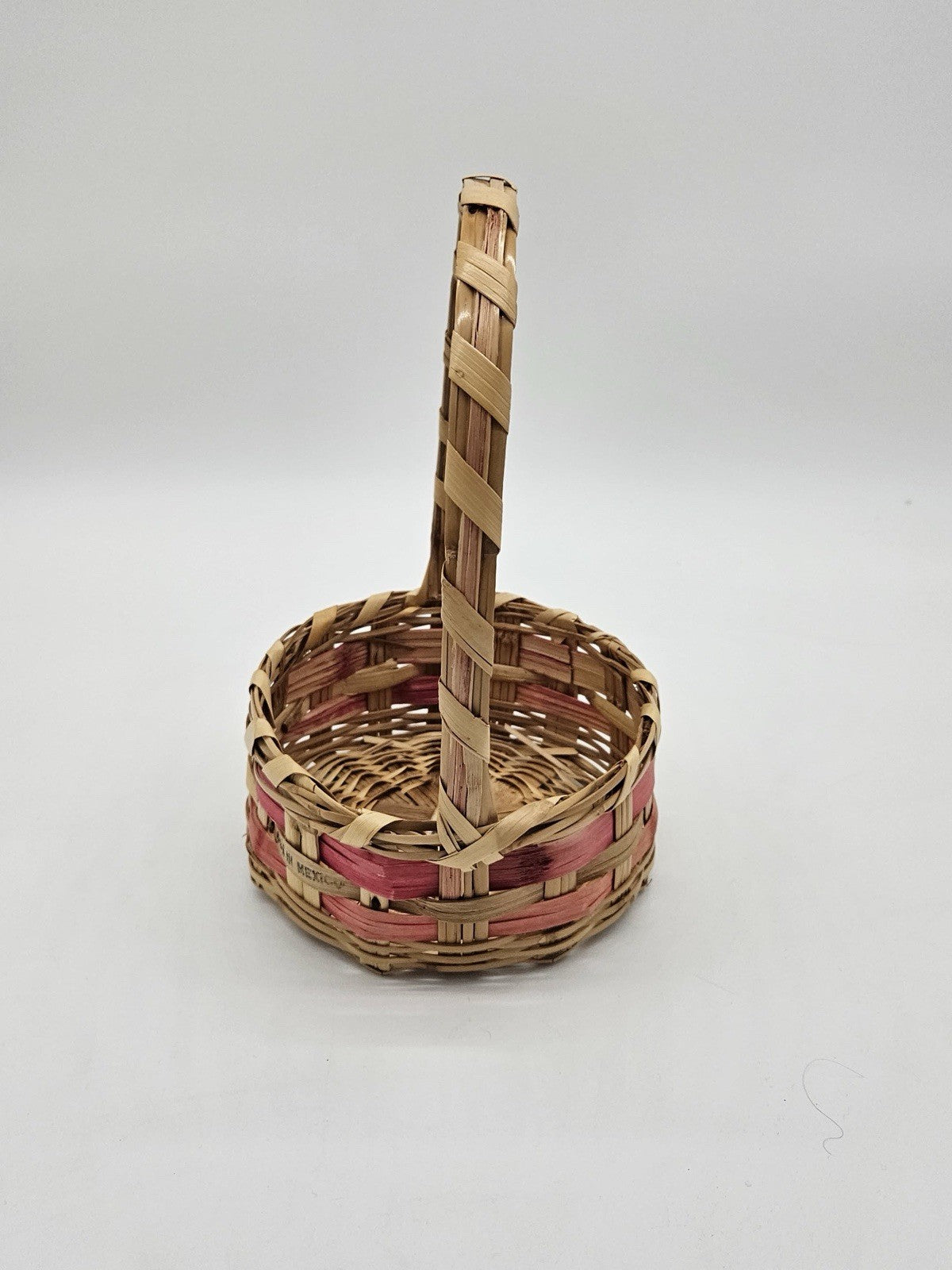 Vintage 1950's/60's Bamboo Wicker Pink  Splints Easter Basket Oval