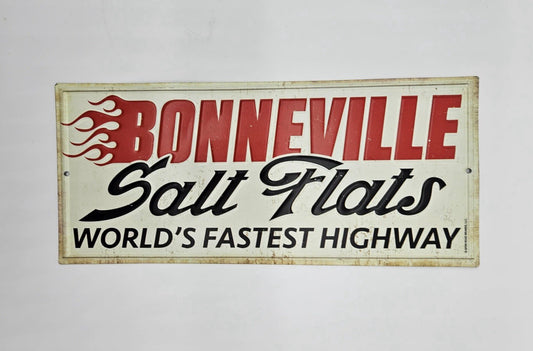 EMBOSSED METAL BONNEVILLE SALT FLATS RACING WALL MAN CAVE GAME ROOM GARAGE SHOP