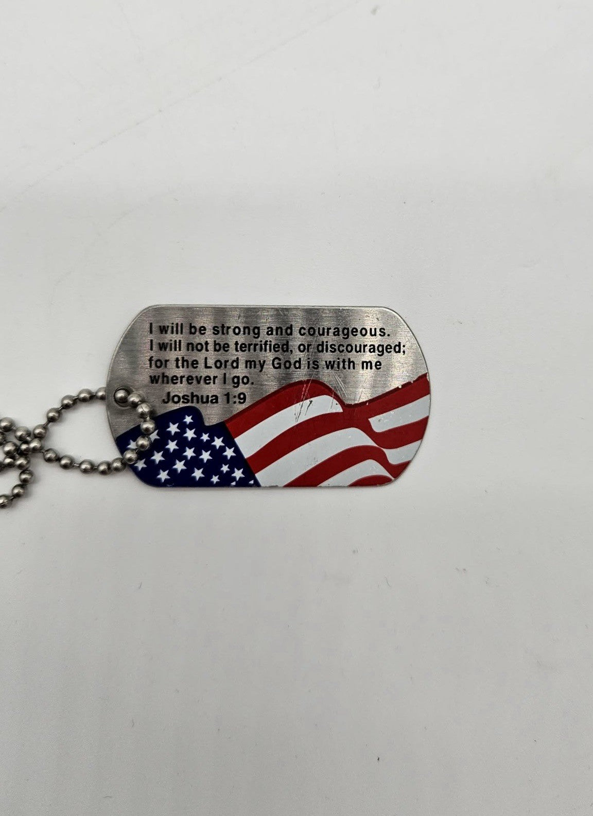 Joshua 1:9 American Flag Scripture Dog Tag Necklace