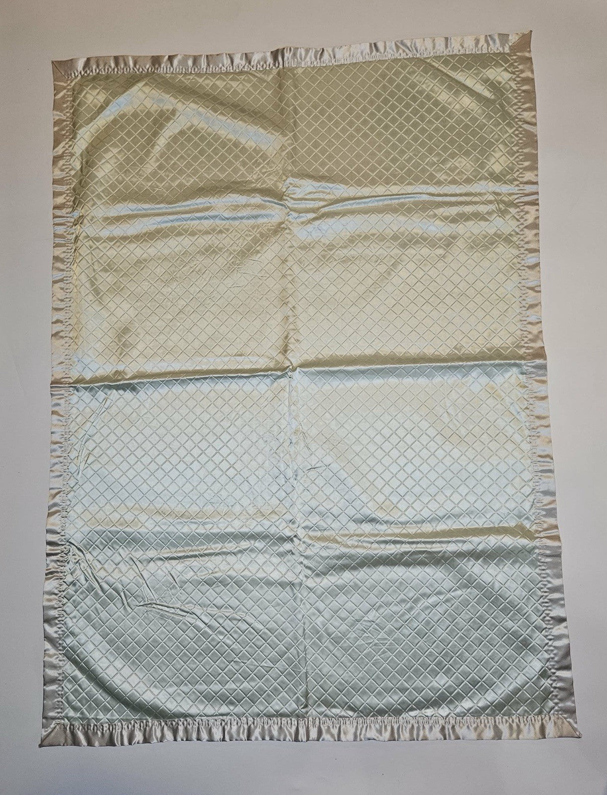 Vintage Satin Baby Blanket Diamond Quilted Ivory Silk Trim Heirloom Nursery