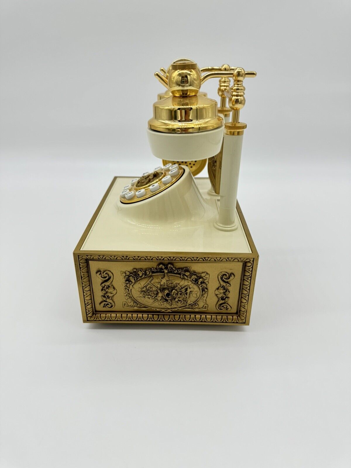 VINTAGE Telephone reproduction, Brass, Button, Desk Phone, Ivory WORKING