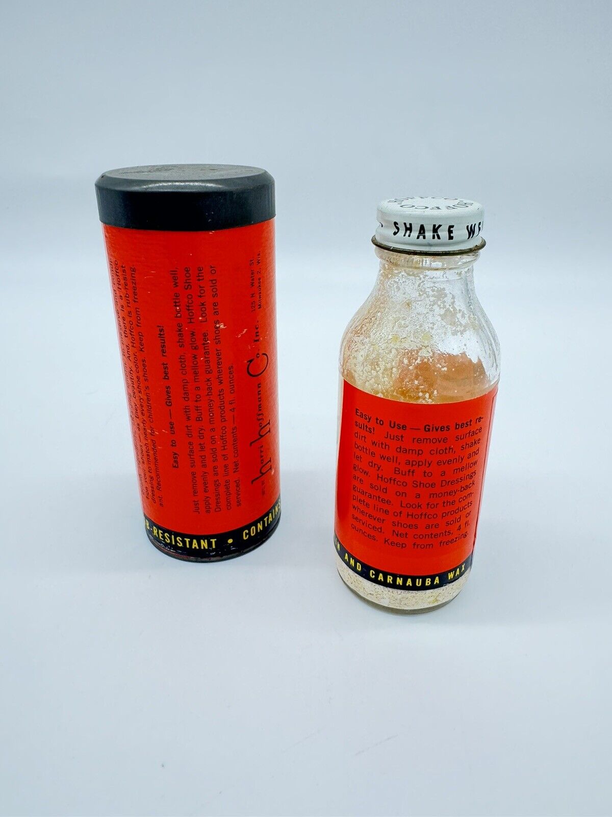 Vintage Hoffco Liquid Shoe Dressing (White)  Empty bottle Round Cardboard Sleeve