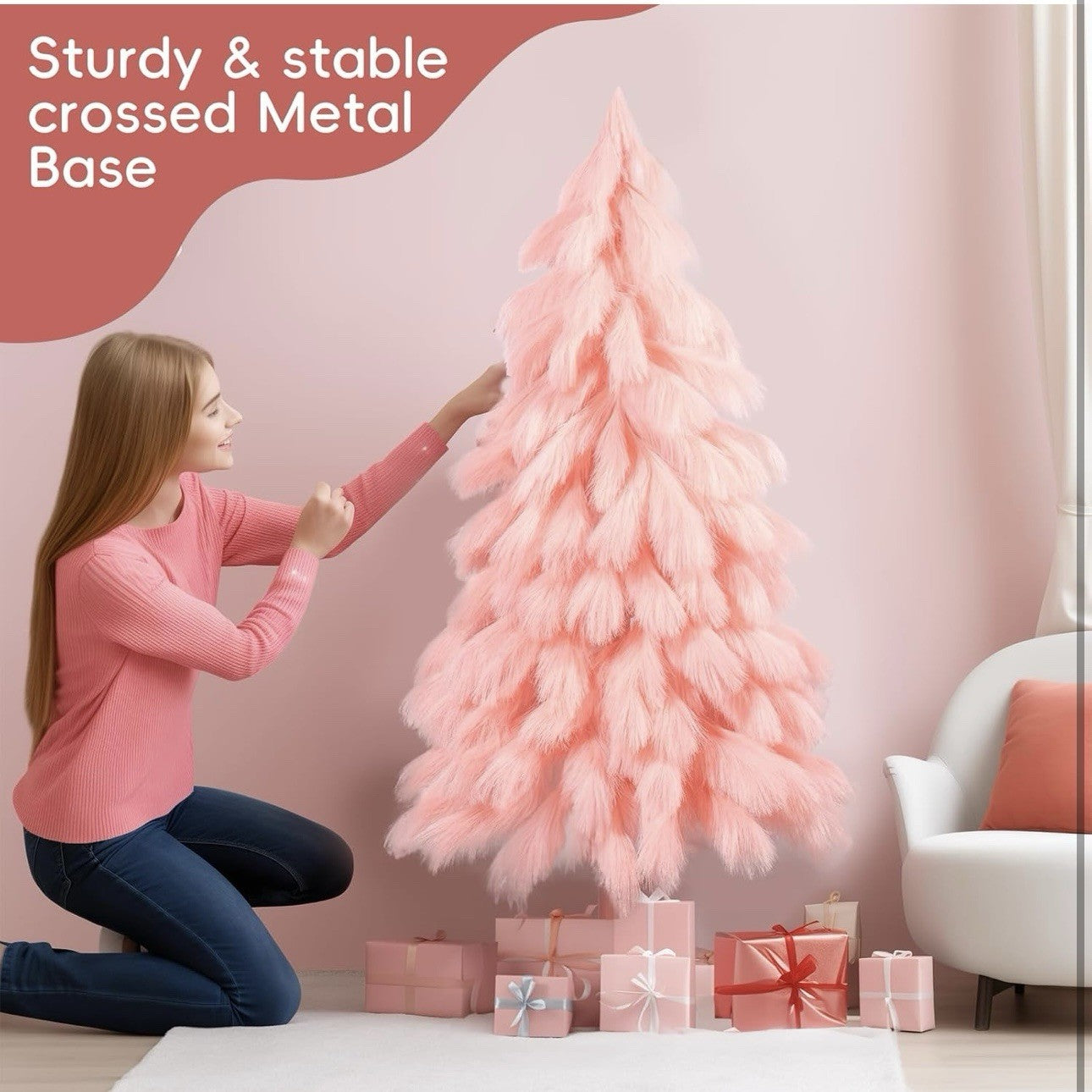Romantic season Handcrafted 4FT Pink Christmas Tree