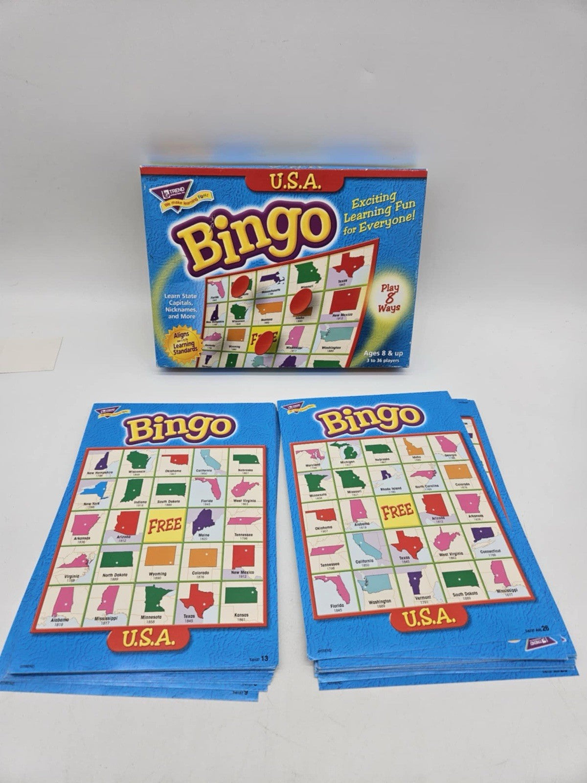 USA Bingo NlB Ages 8+up 3 To 36 Players Educational State Capitals & Facts