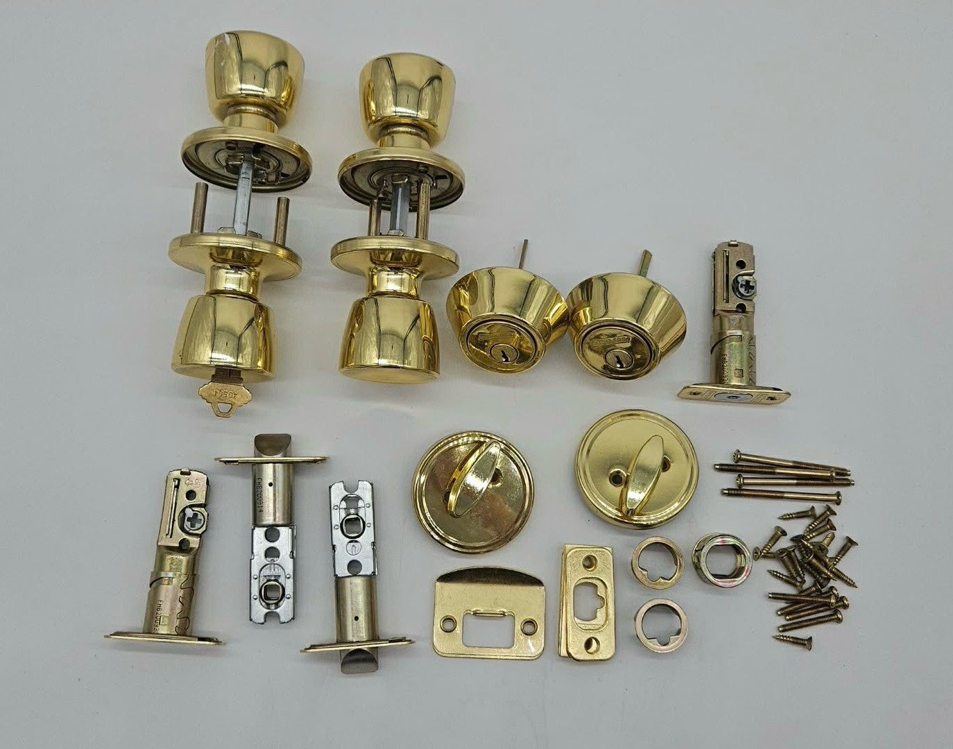 Lot of Schlage Polished Brass Door Knobs Deadbolts Latches Hardware Parts