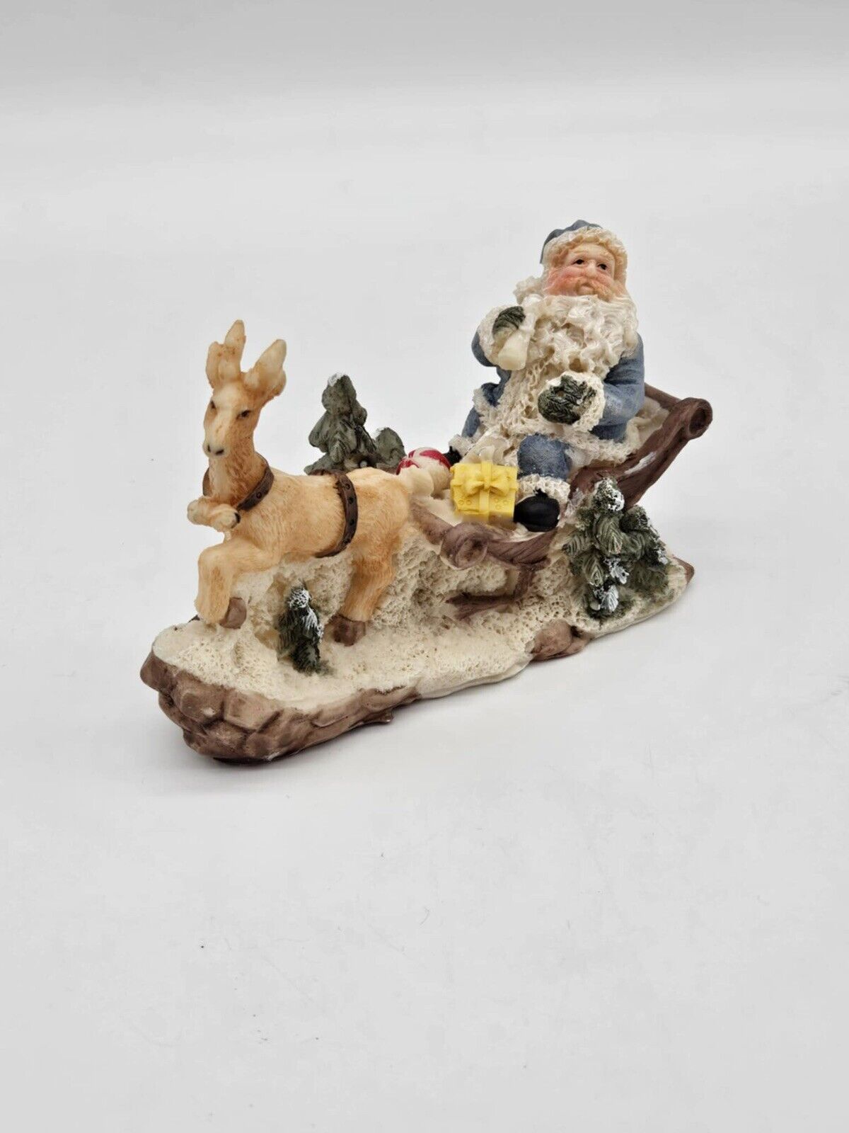 Vintage Santa Sled Snow Reindeer Sack Gifts Christmas Figurine Ornament