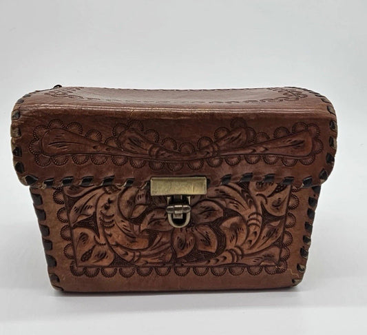 Vintage Brown Mexican Leather Purse Handbag Hand Tooled Embossed Original