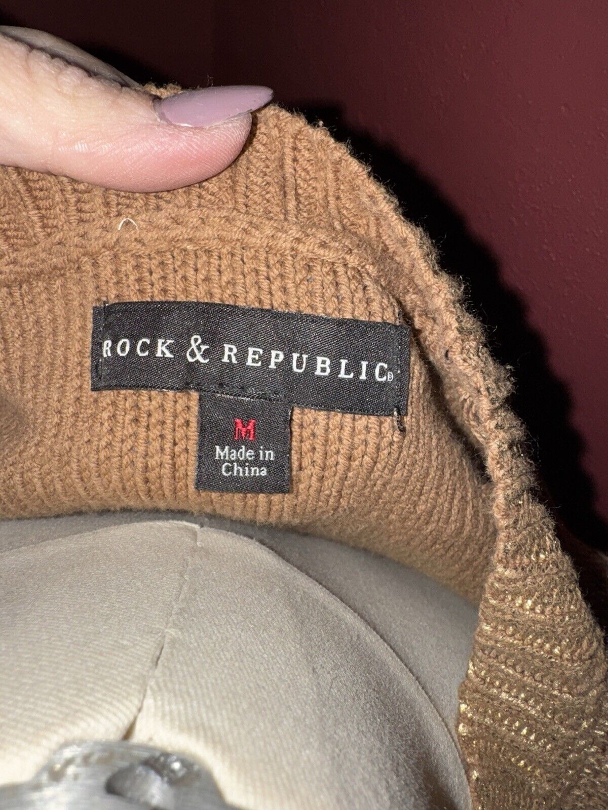 Rock & Republic Gold Metallic Crew Neck Sweater  ~ Size Medium