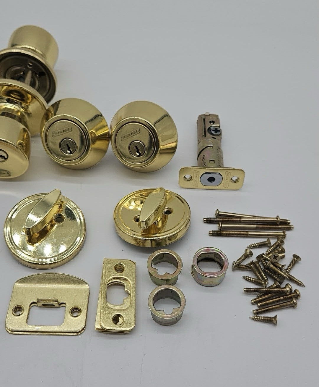 Lot of Schlage Polished Brass Door Knobs Deadbolts Latches Hardware Parts