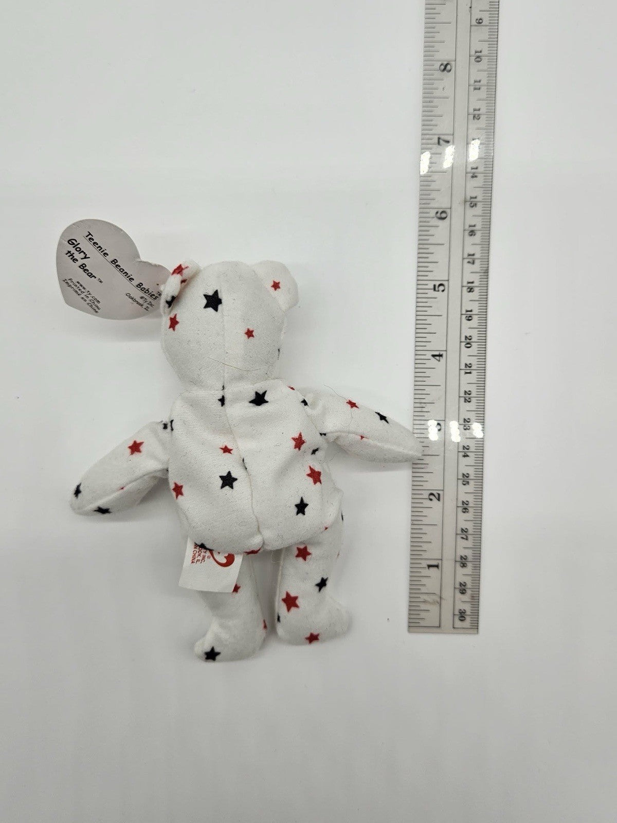 RARE  Glory the Mini Bear Beanie Baby Plush TY White With Red And Blue Stars