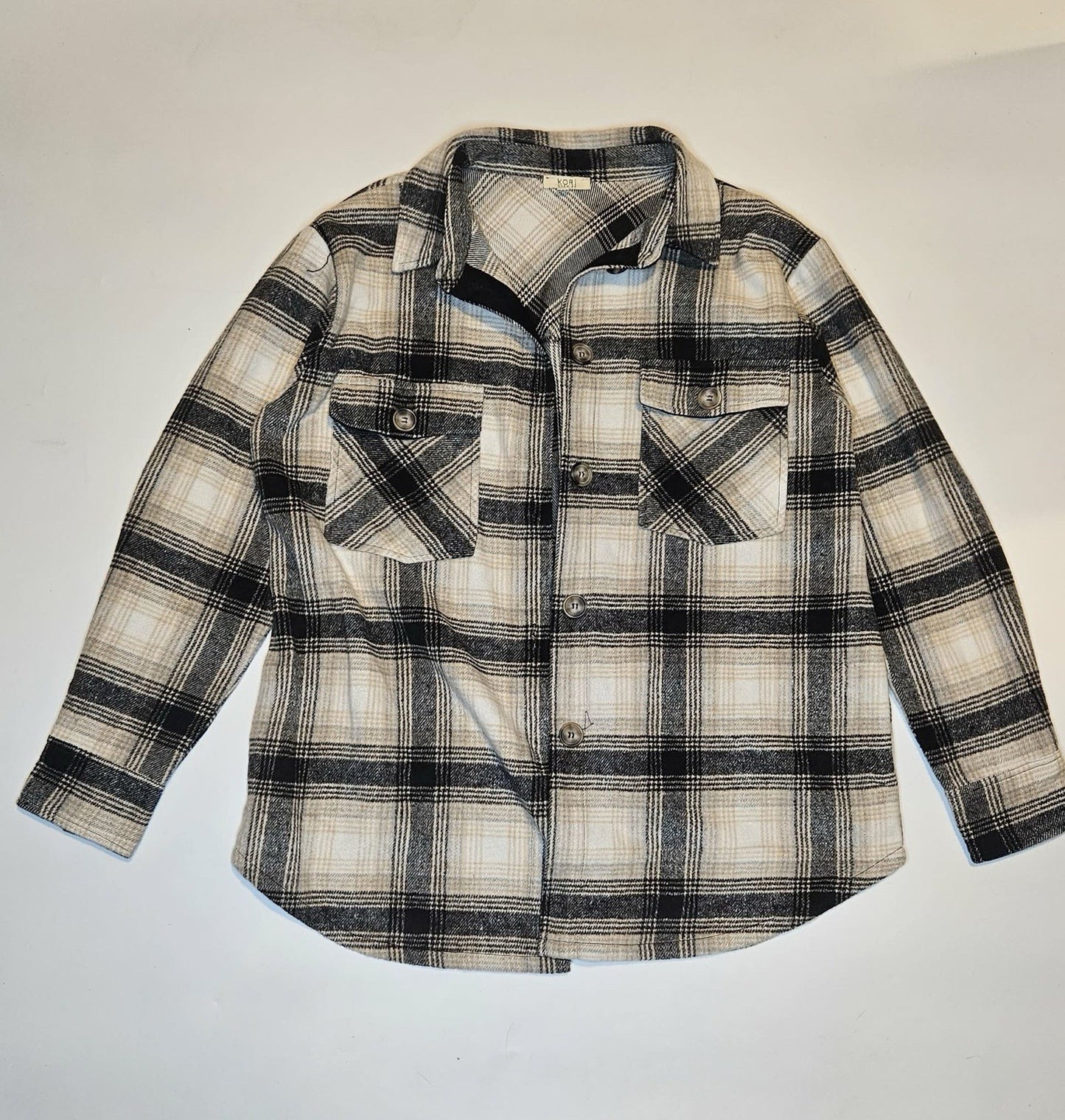 Kori America Women’s Plaid Soft Flannel Shacket Button Front Jacket Sz S