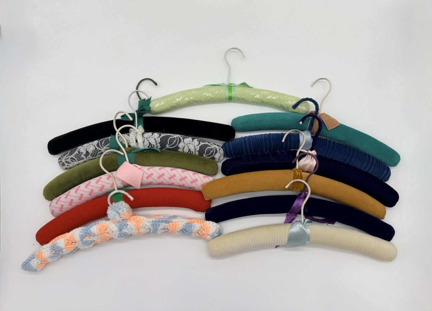 Vintage Lot of 13 Padded Clothes Hangers Fabric Bow Lingerie