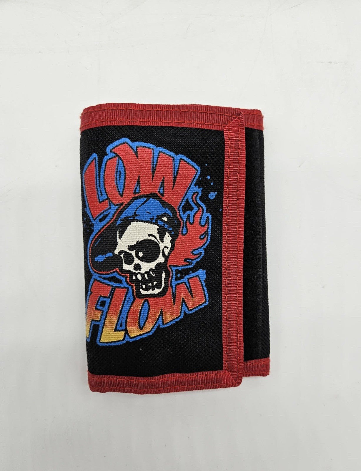 Vintage Low Flow Skull Trifold Wallet Red Black Nylon