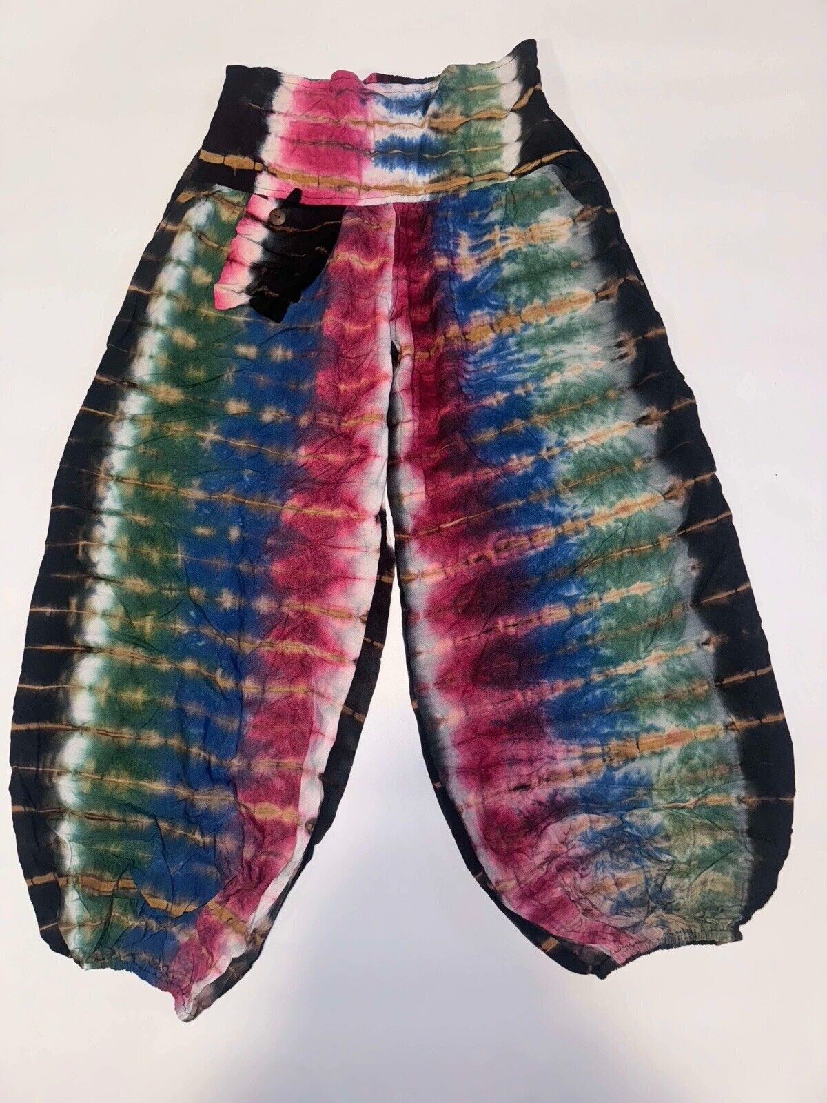 NEW Earthbound Trading Co Balloon Harem Pants Sz S Tie Dye Boho Festival Fairy