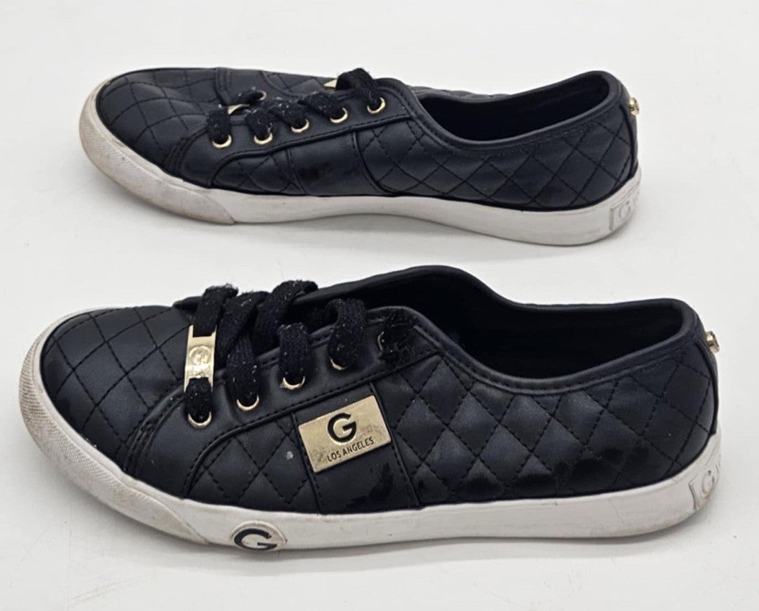 G by Guess Women's Backer2 Low Top Quilted Leather Sneakers, Black, 8.5 M