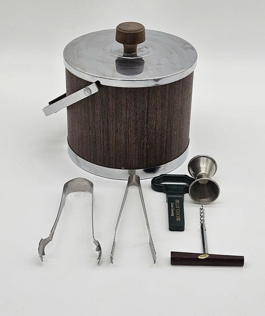 RETRO / Mid Century Modern Ice Bucket USA MCM BARWARE Decor w/ Accessories