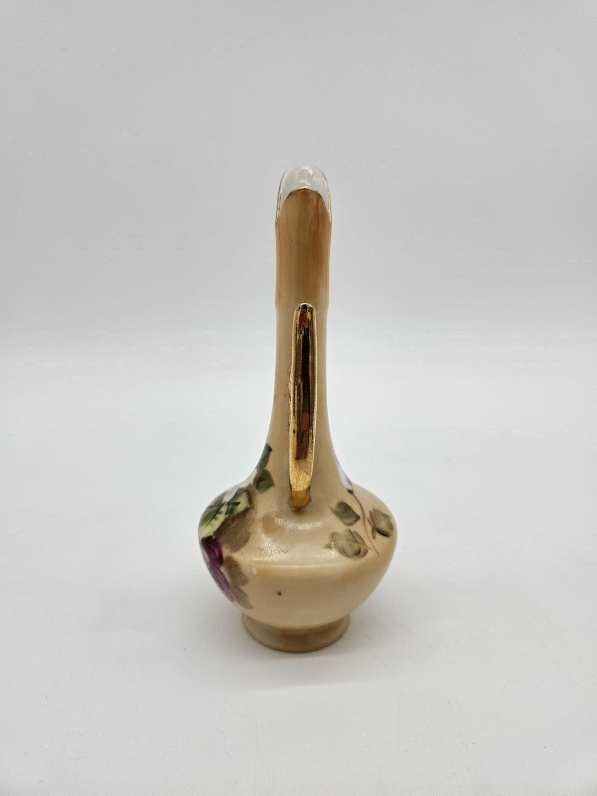 Lefton Hand Painted Green Floral Mini Bud Vase Pitcher Gold Trim 5.5 Inch