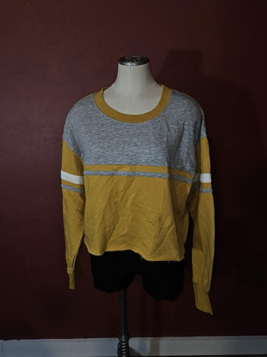 lounge life SO small womens sweatshirt cropped long sleeve yellow white