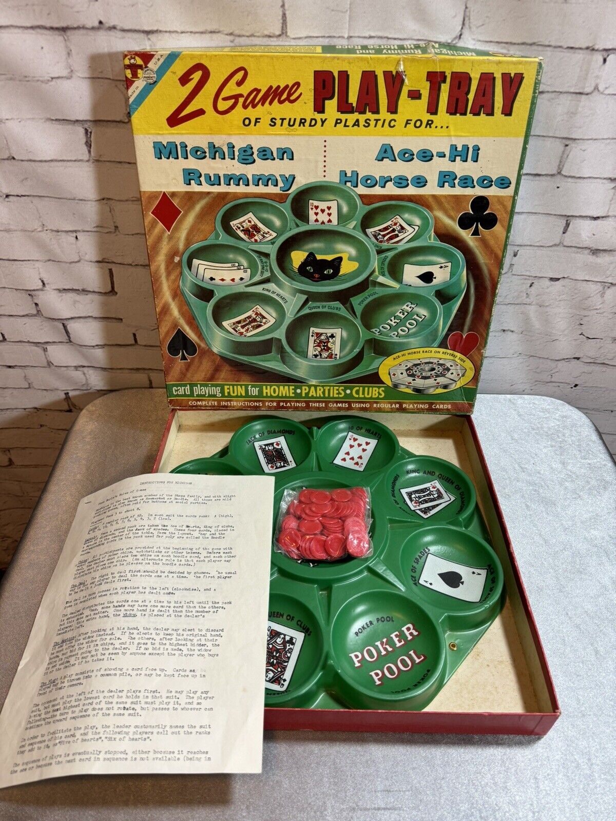 Vintage 1959 Transogram Michigan Rummy Ace Hi Horse Race Game Black Cat VGM