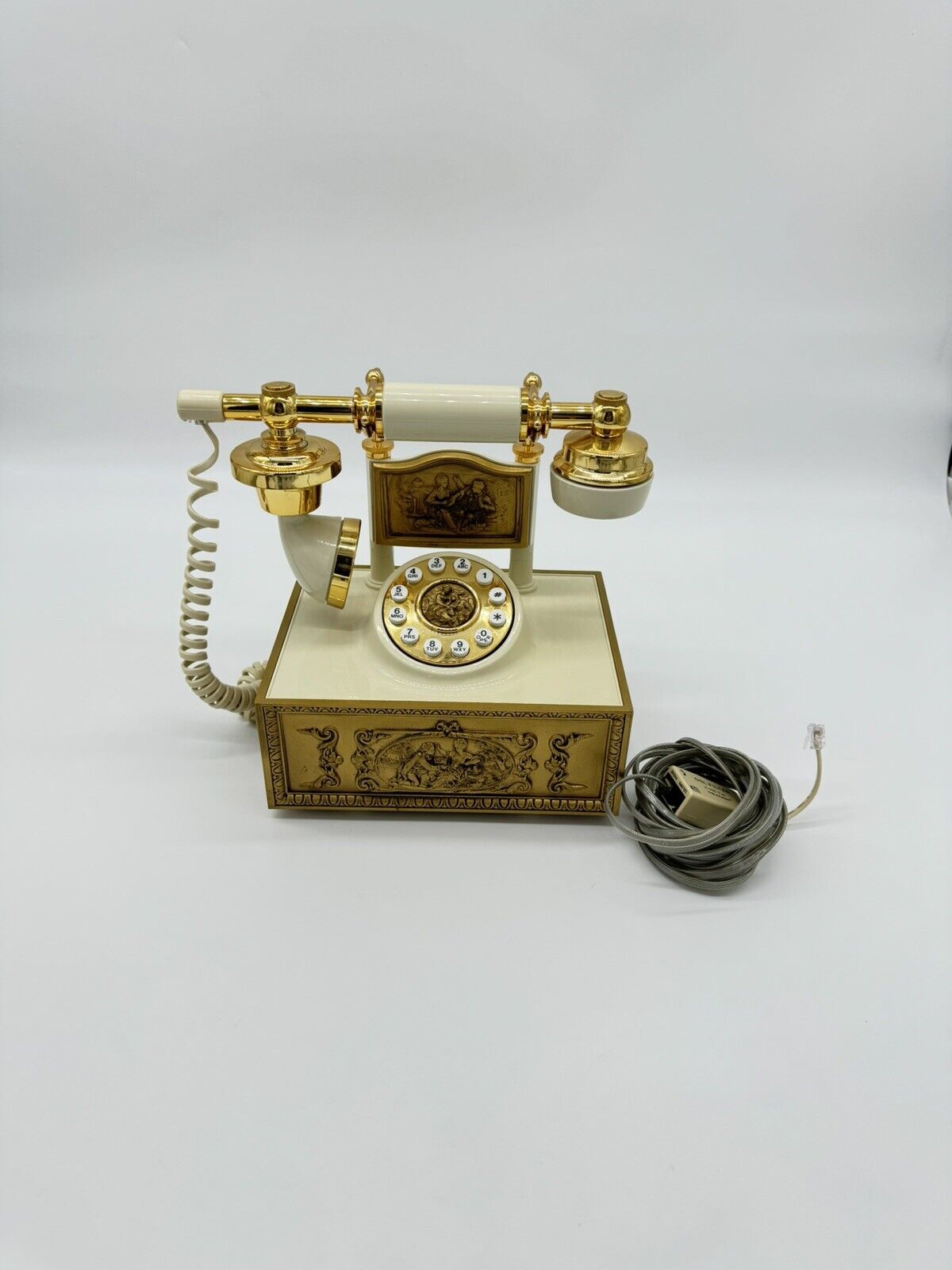 VINTAGE Telephone reproduction, Brass, Button, Desk Phone, Ivory WORKING