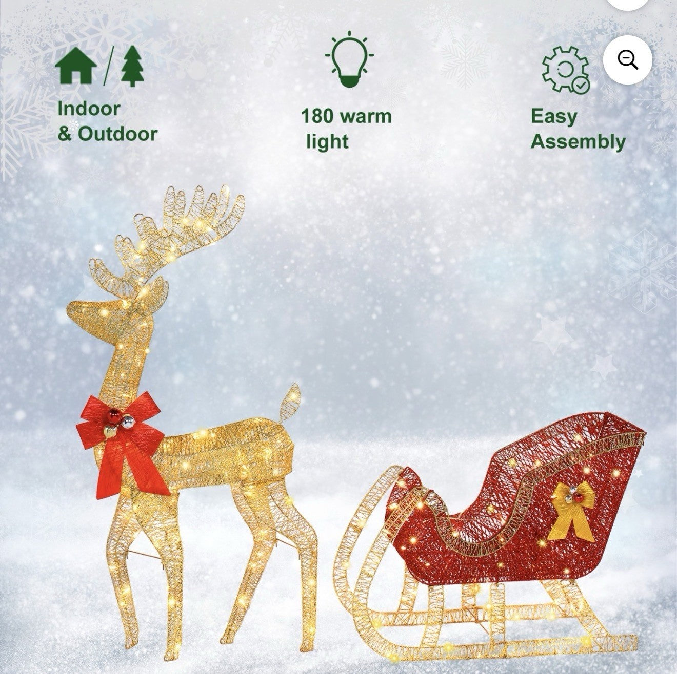 Best Choice Products Lighted Christmas 4ft Reindeer & Sleigh Holiday Outdoor