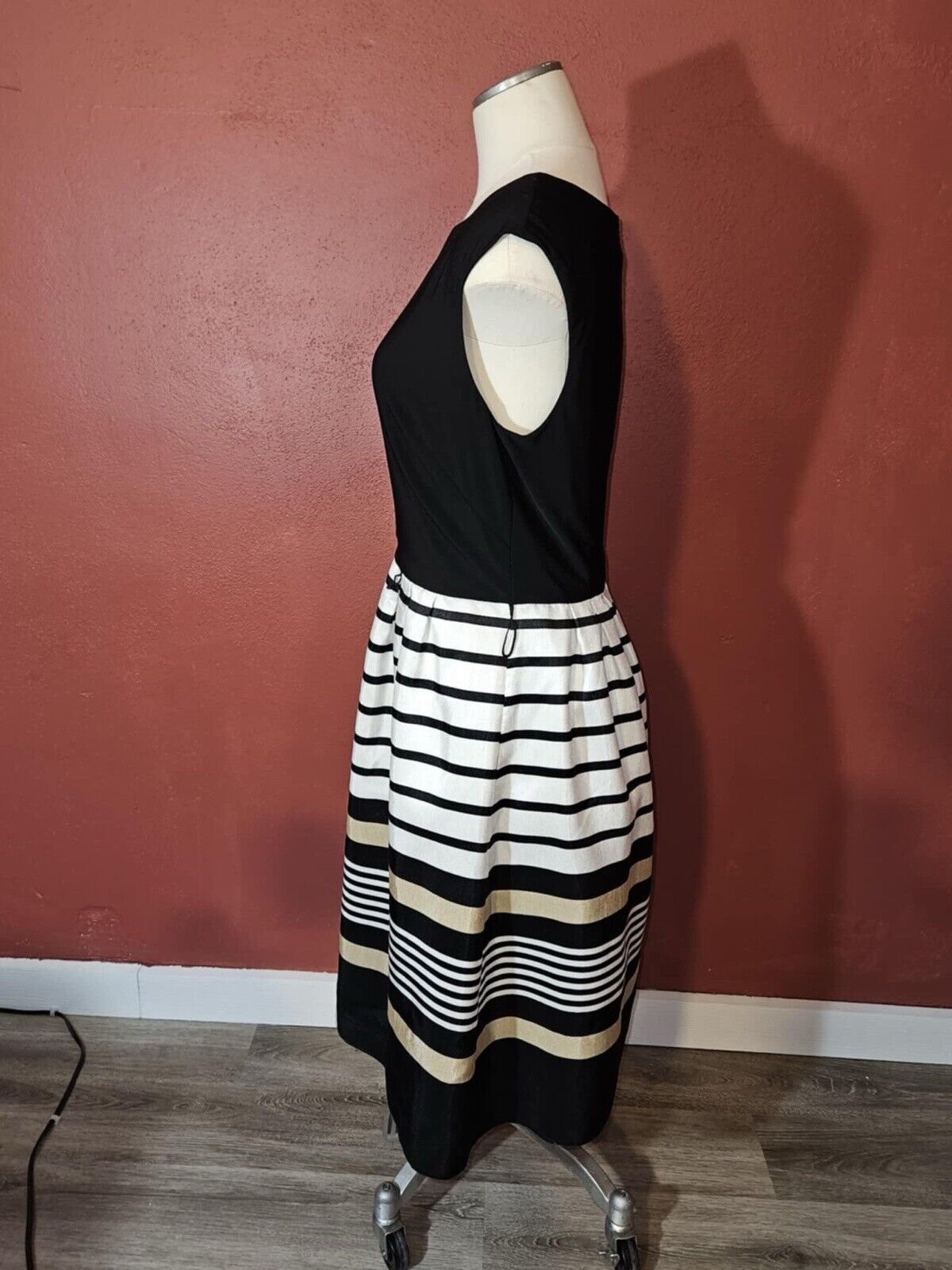 Collection Dressbarn Womens Black White Sleeveless Fit & Flare Dress Size 12