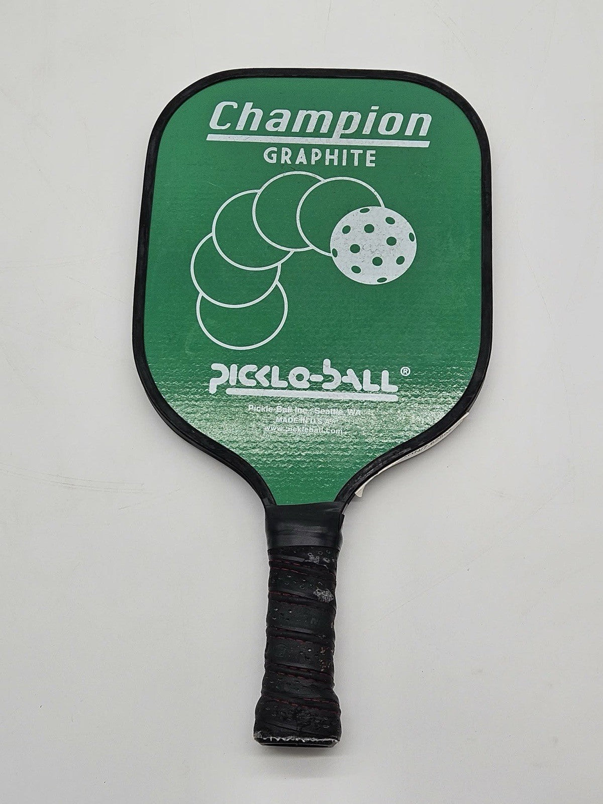 CHAMPION PICKLE-BALL PADDLE-USA MADE GREEN-WHITE GREAT CONDITION-15.5" LONG