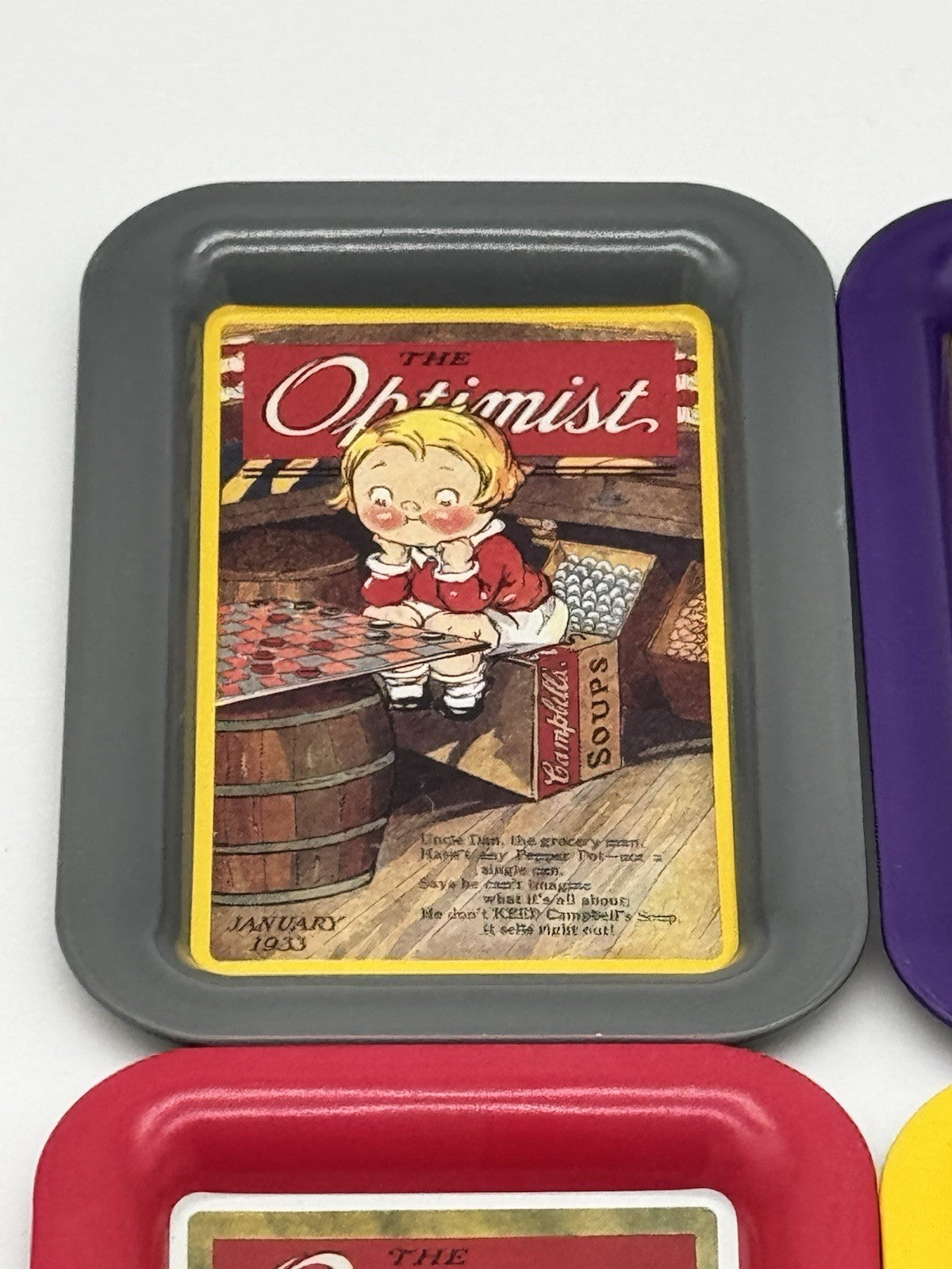 Lot of 6 Vintage Campbell Soup The Optomist Coin Trays