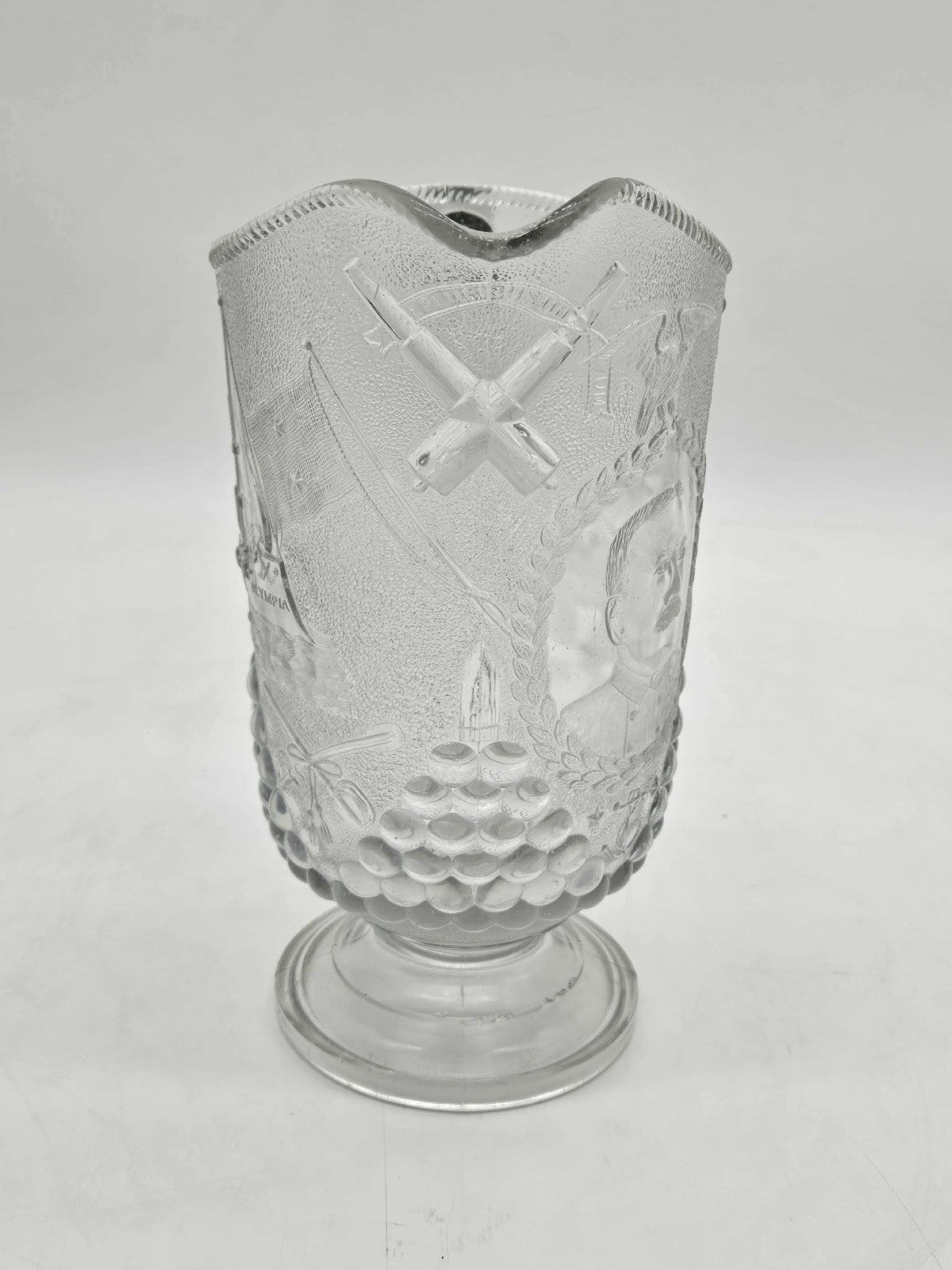 PITCHER EAPG BEATTY-BRADY -ADMIRAL DEWEY- Clear Glass Spanish Amer War ANTIQUE