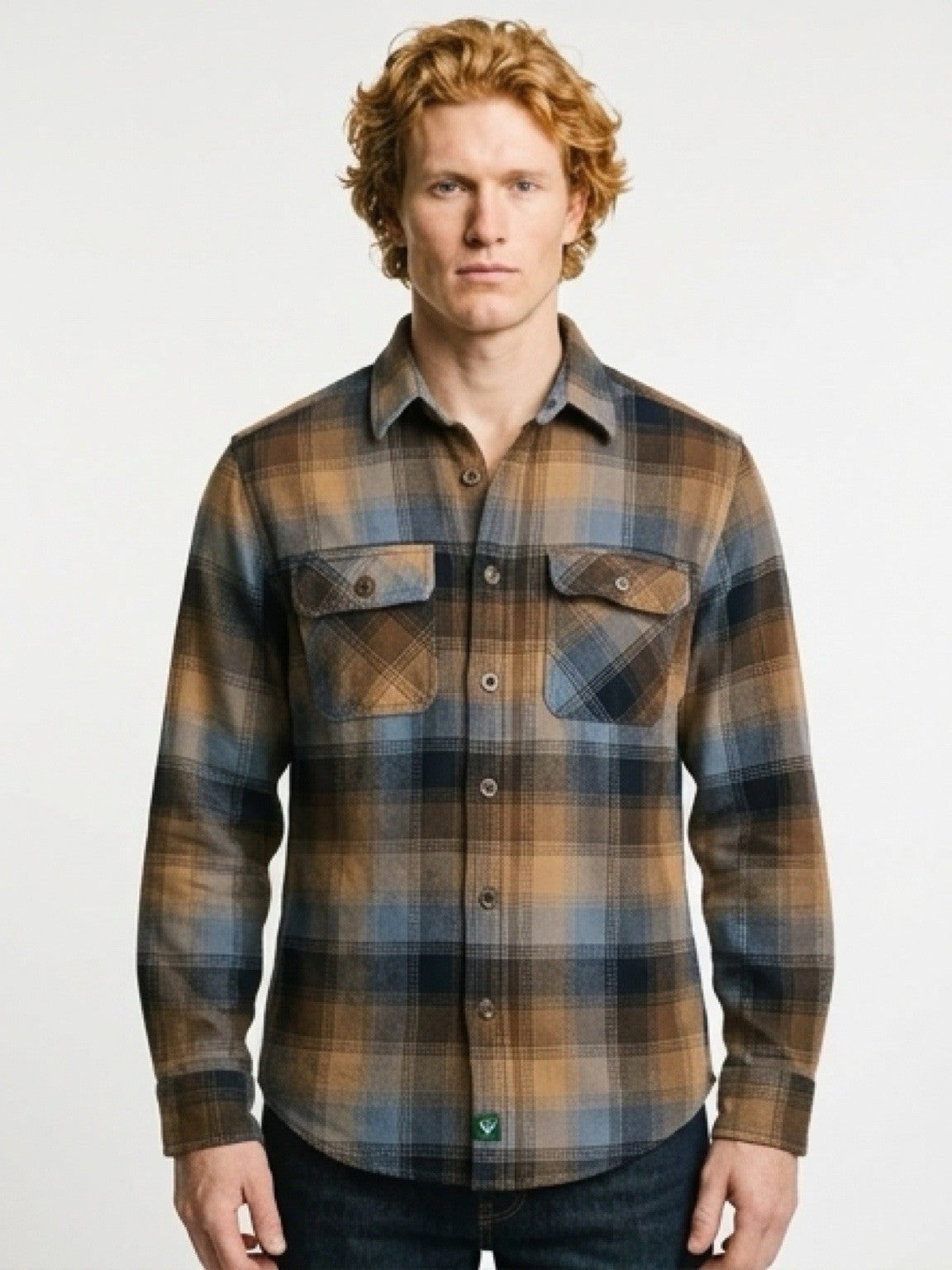 Men’s Vintage Heavy Plaid Flannel Button Down Shirt Brown/Blue Long Sleeve Sz S