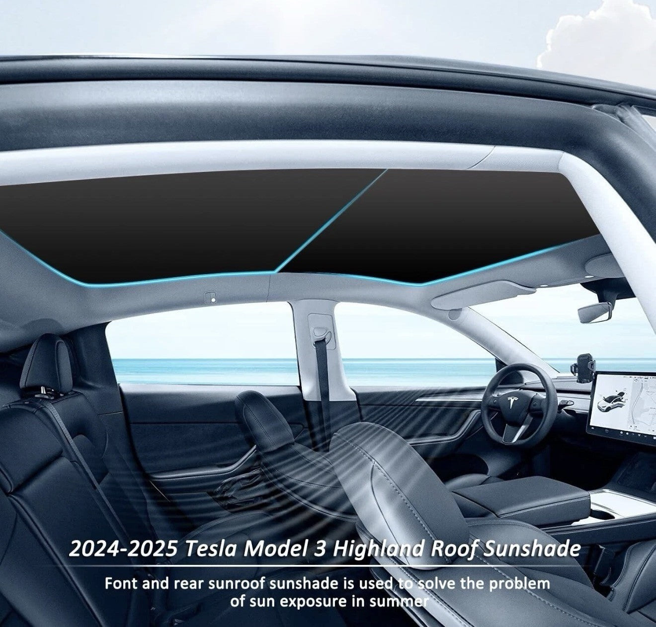 Roof Sunshade for Model 3 Highland 2024 2025, Glass Sunroof Shade Window Black