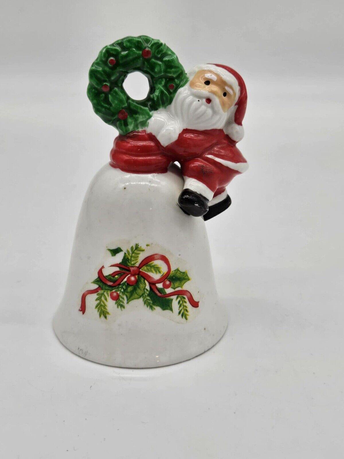 Vintage Ceramic Porcelain Bell Santa Clause Figurine Christmas Ornament