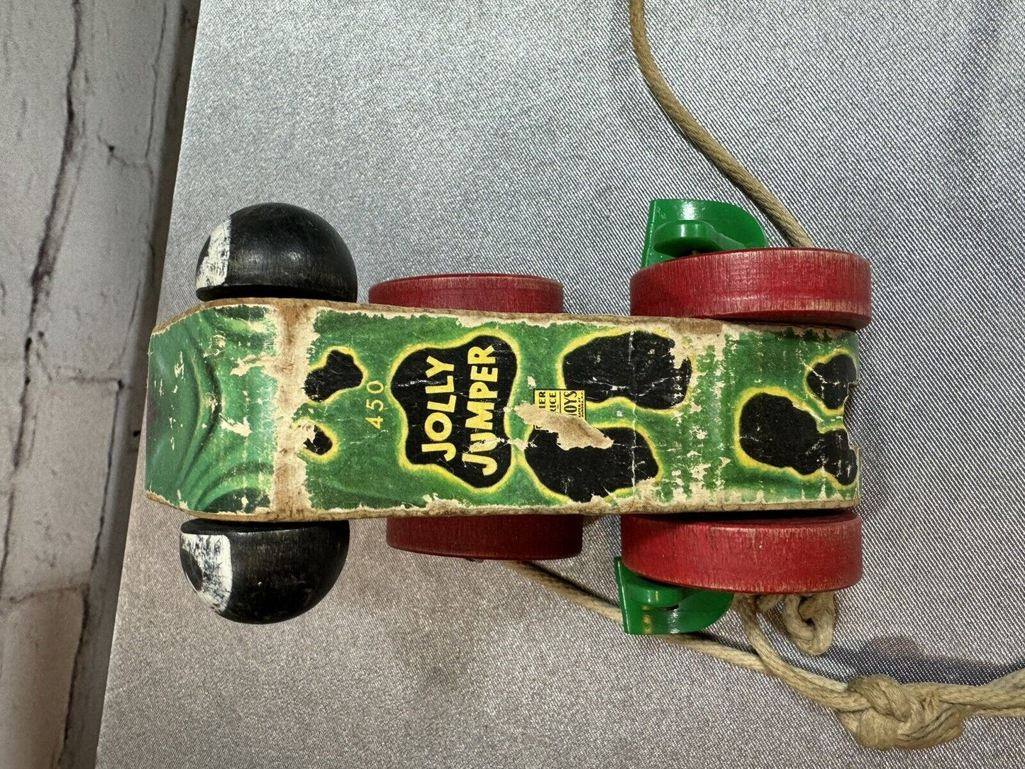 Vintage 1950s Fisher Price Jolly Jumper Frog Wood Pull Toy #450 Approx 6" VTY