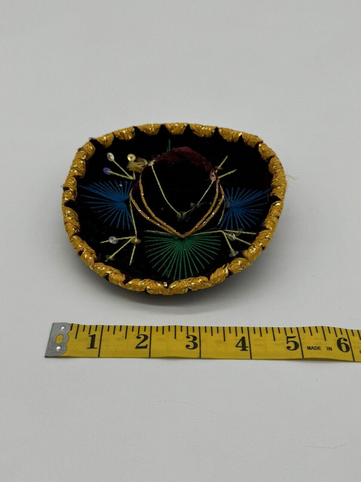 Sombrero Mariachi Hat Black Velvet With Sequins Made In Mexico 5” Wall Decor 005