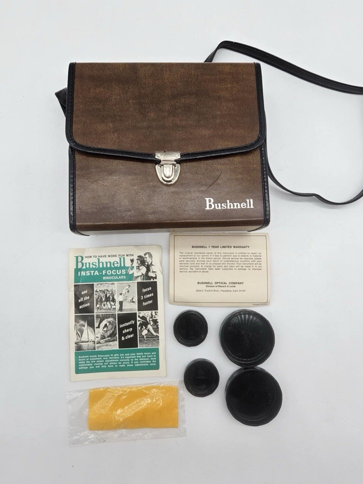Vtg Bushnell Leather Hard Case Binoculars & Carry Strap 7.5 X 6 Small Brown