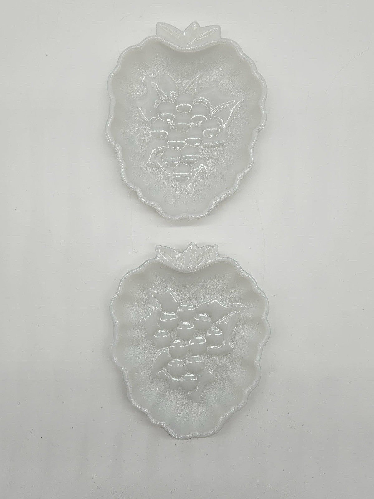 Vintage Milk Glass Candy Trinket Dish Set of 2 Hazel Atlas Grape White
