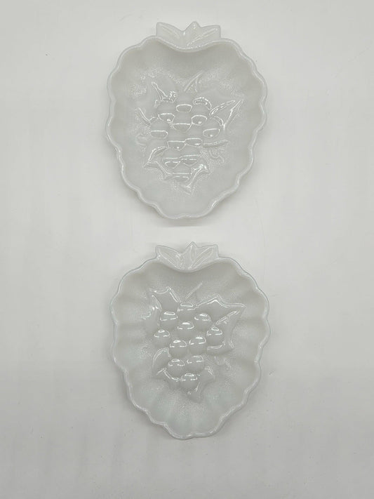 Vintage Milk Glass Candy Trinket Dish Set of 2 Hazel Atlas Grape White