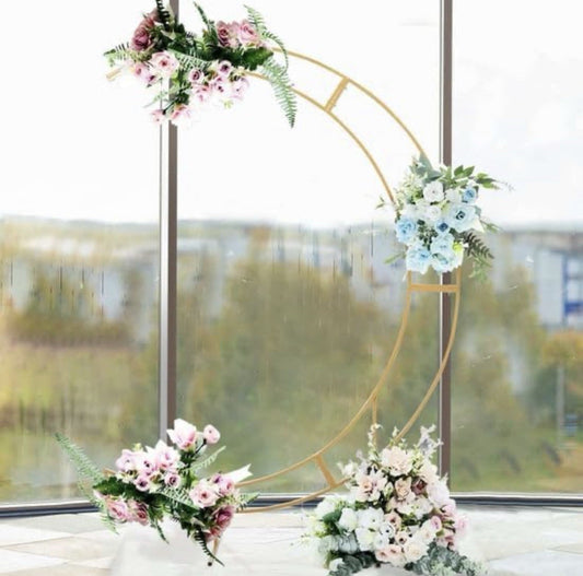 GOLD 7.5 ft Crescent Moon Metal Floral Display Frame Arch BACKDROP STAND Party