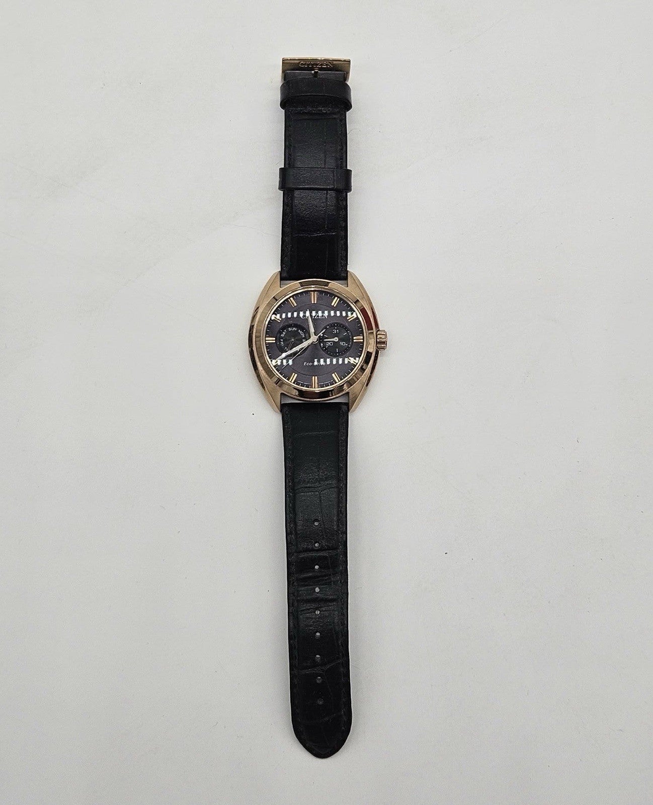 Citizen 8725-S109515 Military Men’s Leather Eco-Drive Black Dial Watch