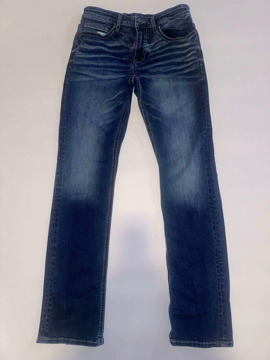BKE Mens 31 x 34 Jeans Derek Straight Leg Blue Dark Wash Faded High Rise Denim