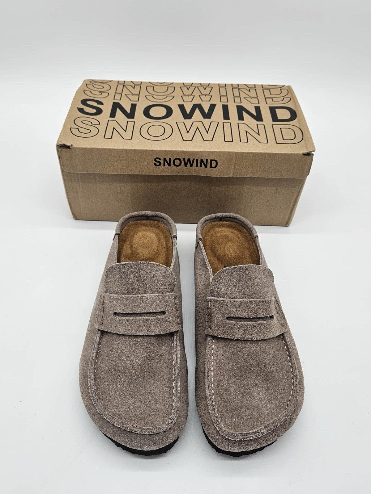 Snowind Naples Wrapped Suede Clogs Taupe Womens size 8