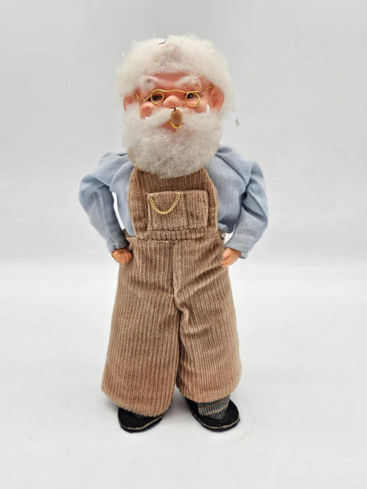 Hand Crafted Vintage Santa In Corduroy Overalls Smoking Cigar Doll Figure