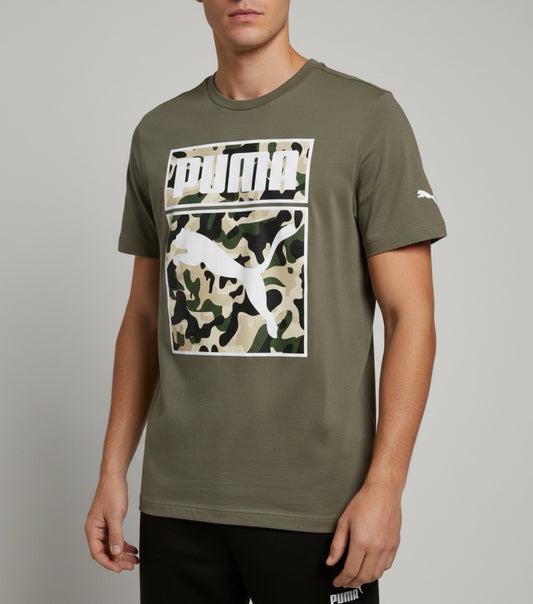 Puma Men’s Camo Logo Graphic T-Shirt Olive Green Size Medium