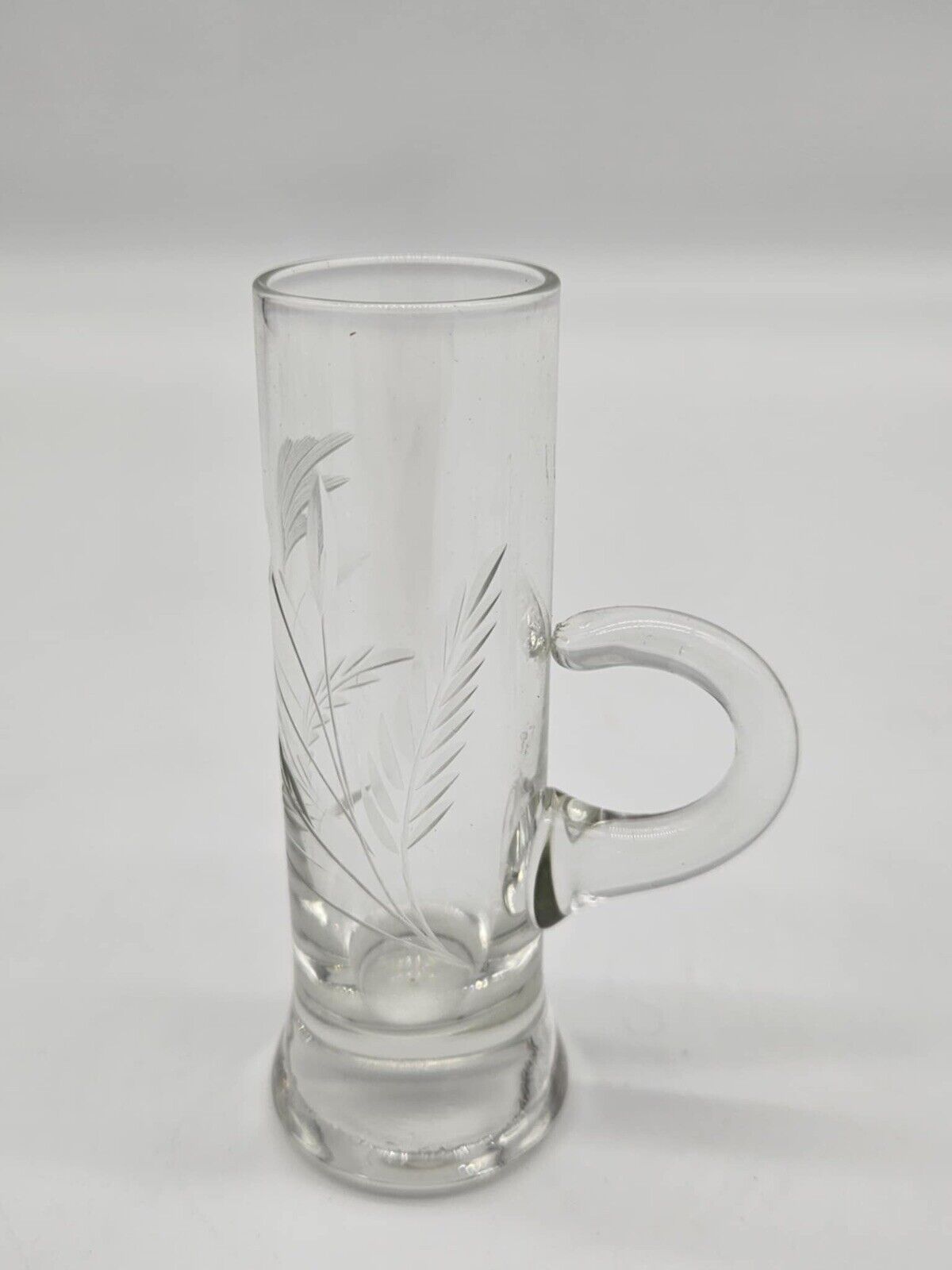 Vtg. Set of 5 Clear Crystal Liqueur/Shot Glasses w/Handles Etched Wheat Design