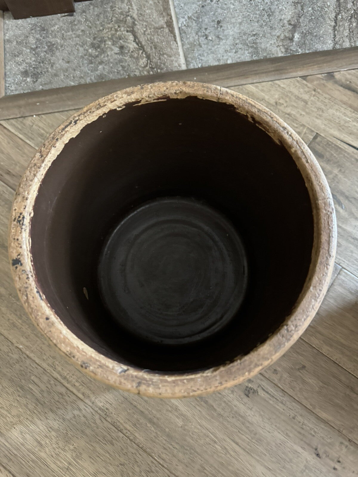 Antique Stoneware Crock Cobalt Blue "Lazy Eight Target" Design Dual Handle 3 Gal