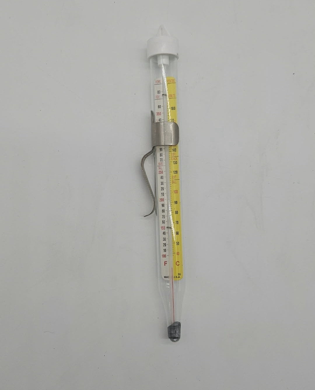Vintage ACU-RITE Glass Deep Frying Candy Jelly Thermometer Attached Pot Clip