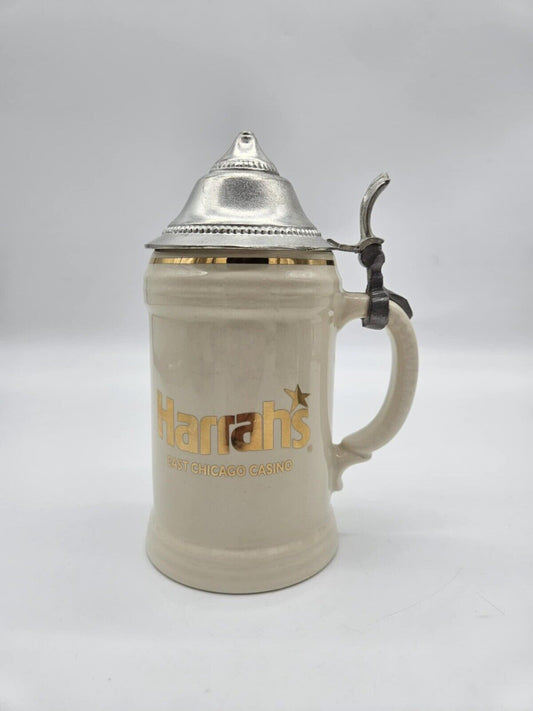 Vintage Harrah's east CHICAGO CASINO Pint Stein Cup W/ Pewter Lid