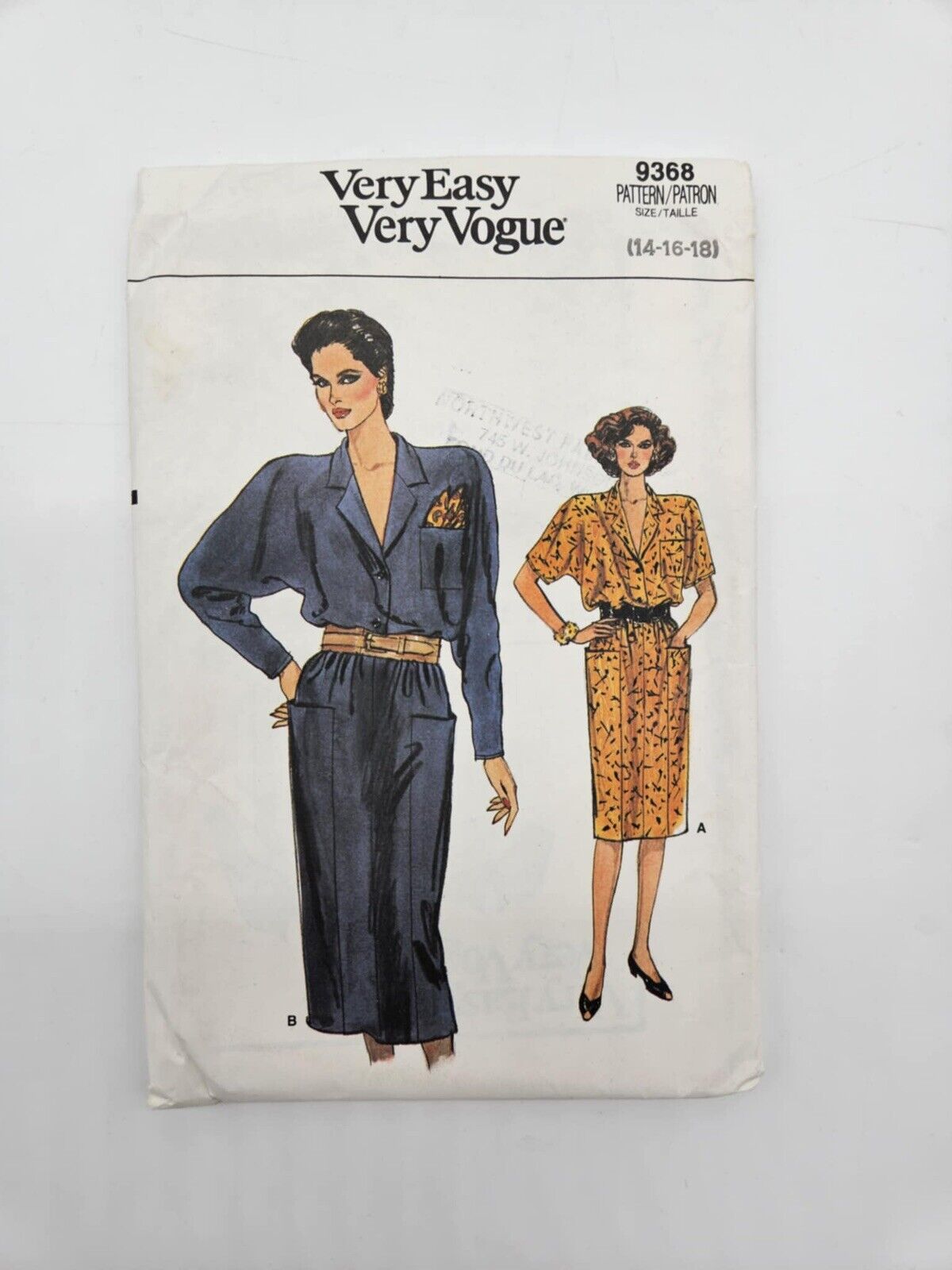 Very Easy Very Vogue Pattern 9368 Miss Size 14, 16, 18 Vtg 1980s
