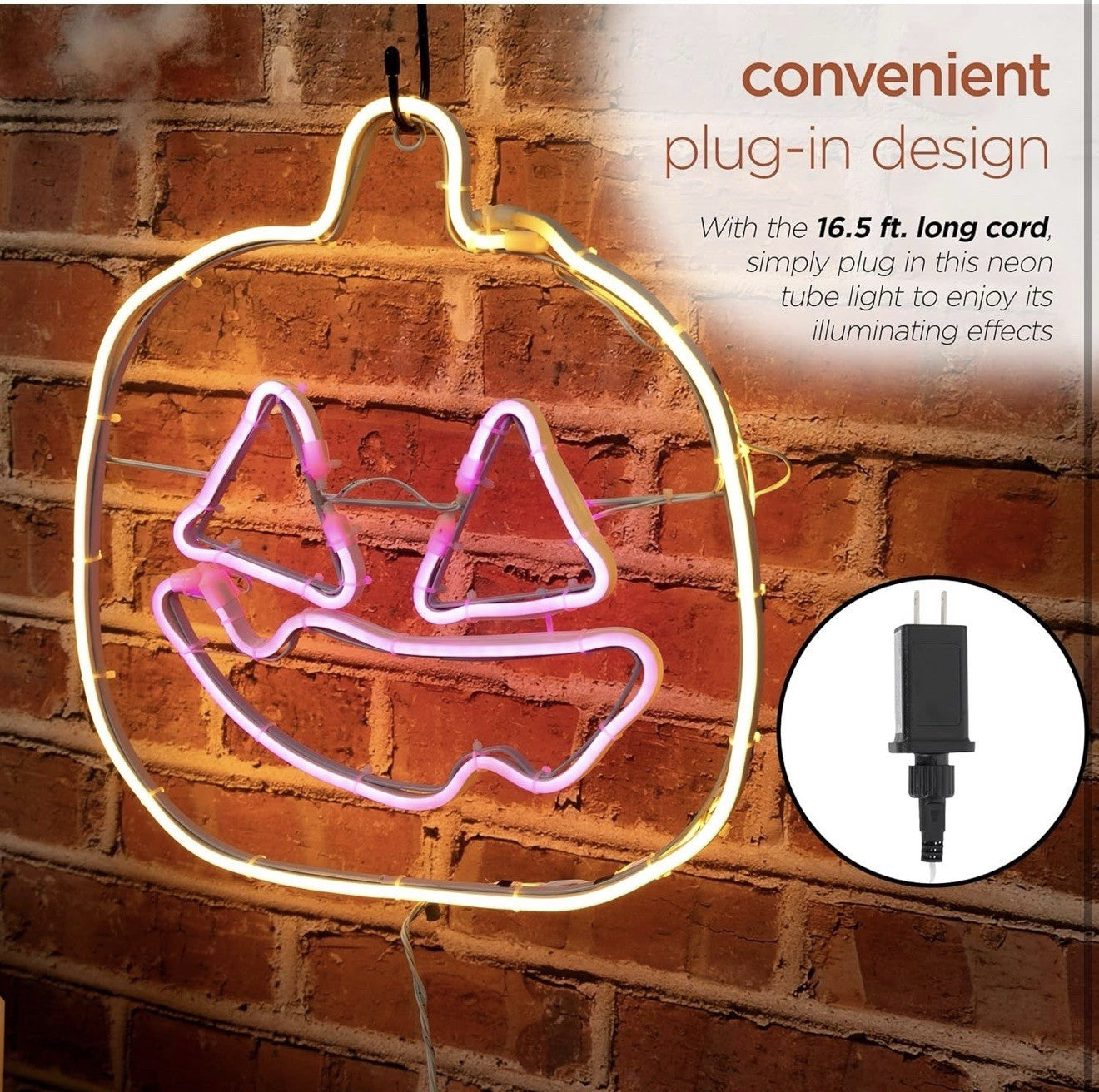 Neon Tube LED Pumpkin with Purple Face Hanging Decor