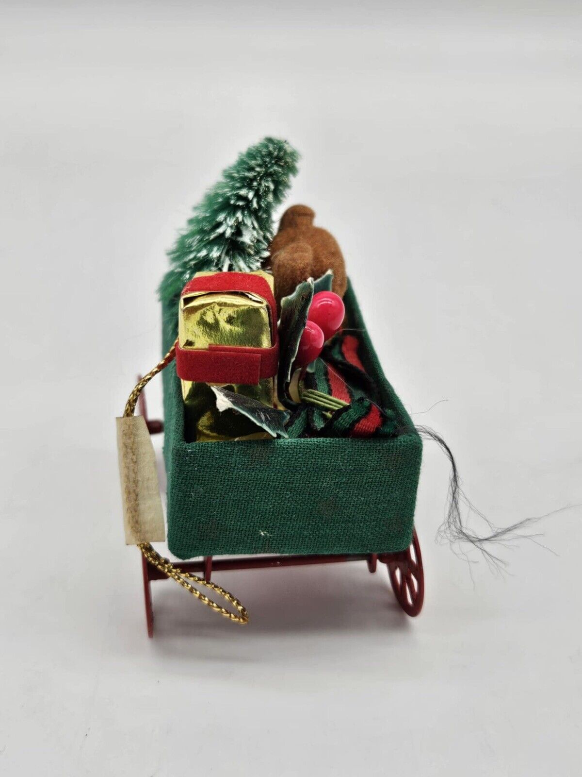 Vintage 1986 Applause Teddy Bear in a Wagon Christmas Miniatures Ornament